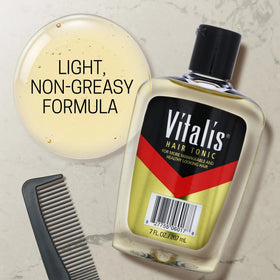 Vitalis pour showing liquid texture and lightweight consistency for styling