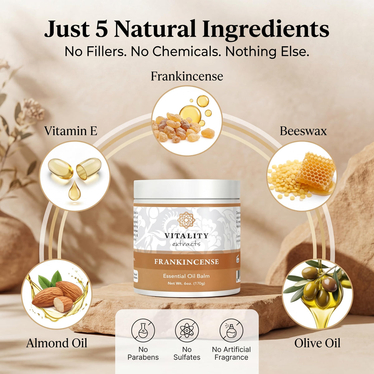 Vitality frankincense balm open texture melted on fingers for easy absorption benefit