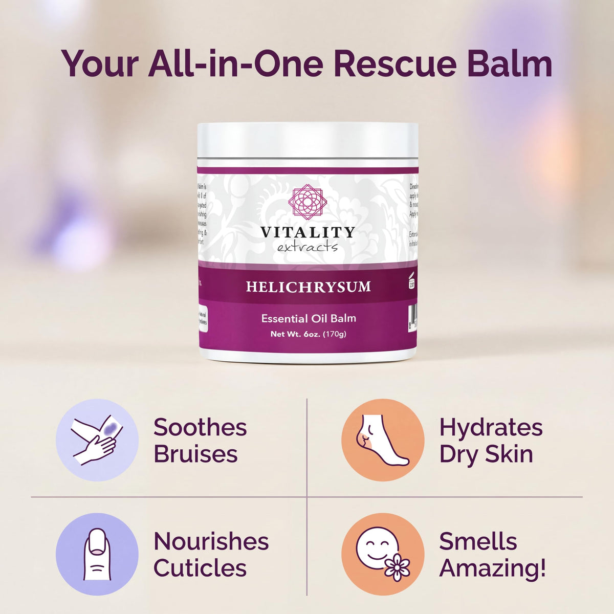 Vitality oils and beeswax ingredients displayed to show natural formulation benefit
