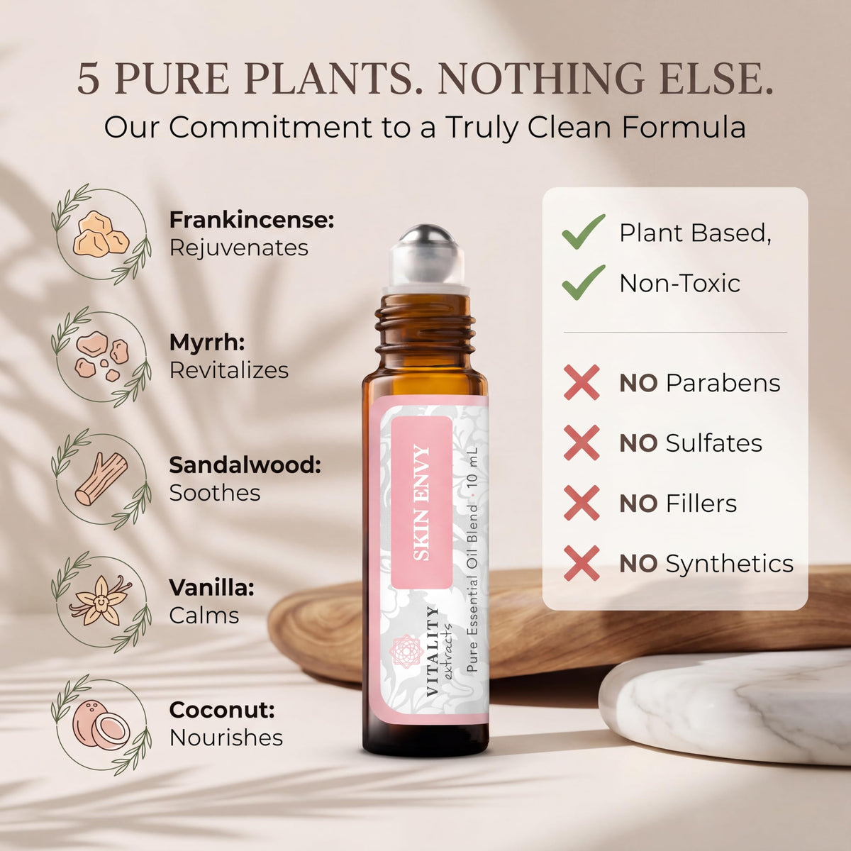 Vitality texture close-up drop showing lightweight serum absorbency and sheen