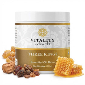 Vitality Three Kings Balm front jar showing label and 6oz size for clear product ID
