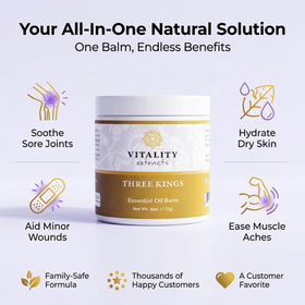 Vitality Three Kings Balm applied to hands demonstrating deep hydration benefit