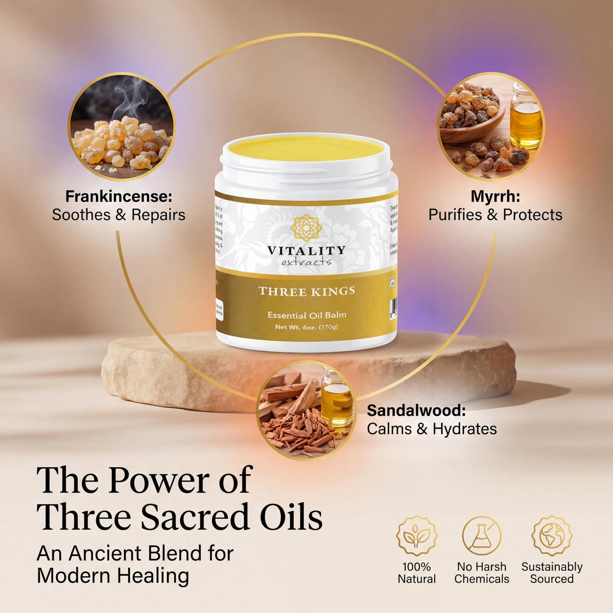 Vitality Three Kings Balm open close-up of creamy texture that melts on skin