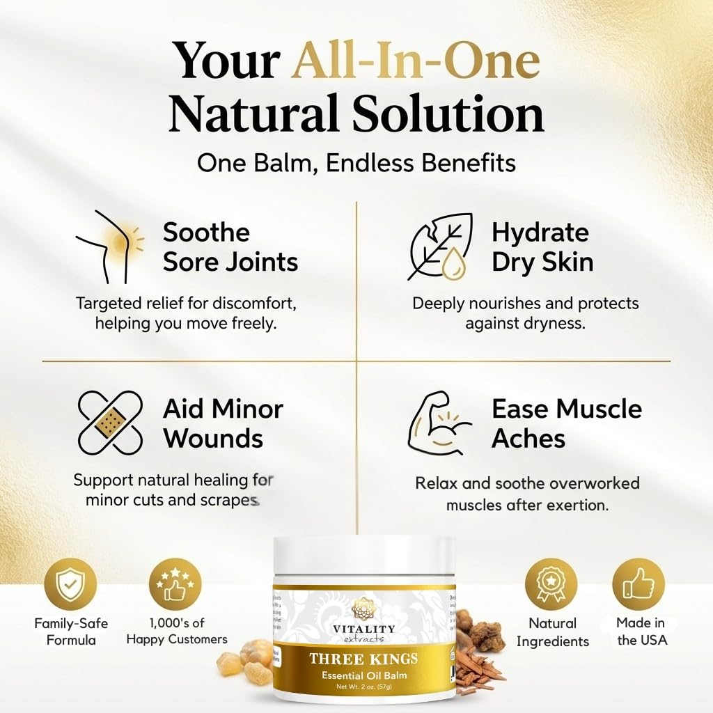 Vitality Three Kings jar beside a coin for scale, showing portable 2 oz size benefit
