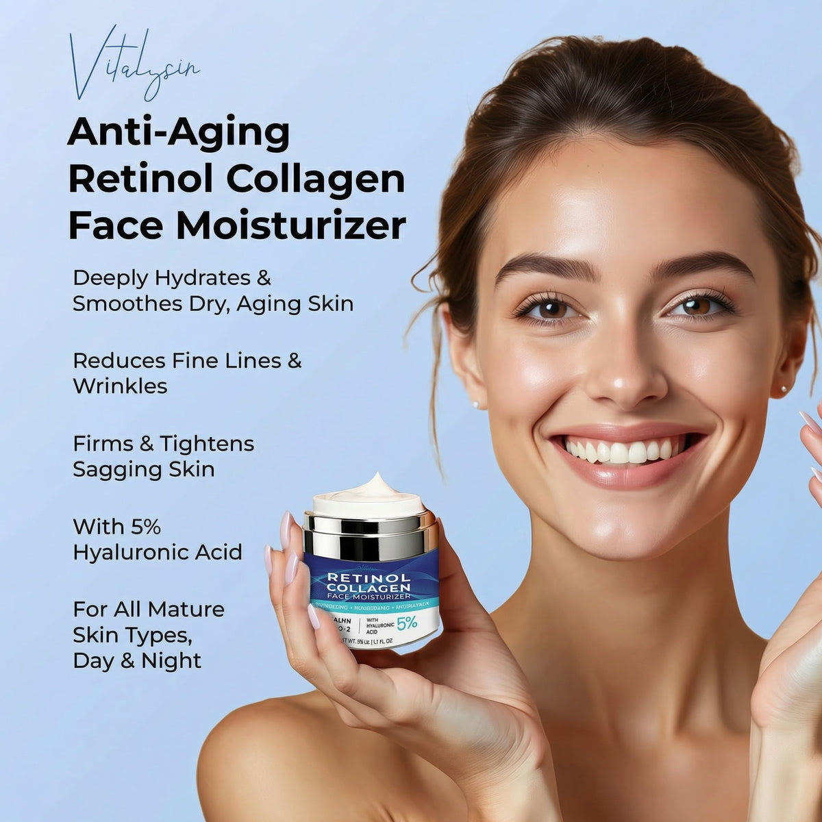 Vitalysin open jar texture highlighting creamy hyaluronic-rich consistency
