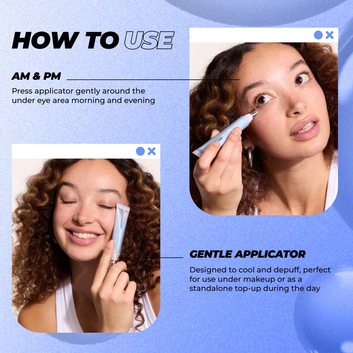 Vitamasques application demo under-eye showing precise massage and instant calm