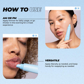 Vitamasques application on lips demonstrating easy spread and overnight hydration benefit