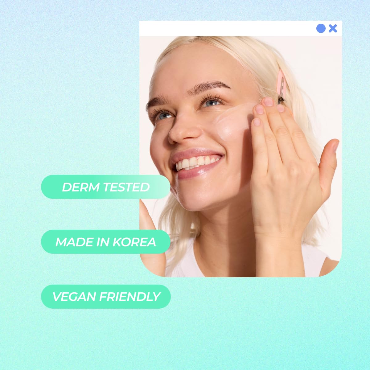 vitamasques model applying gel to cheek demonstrating calming hydration effect