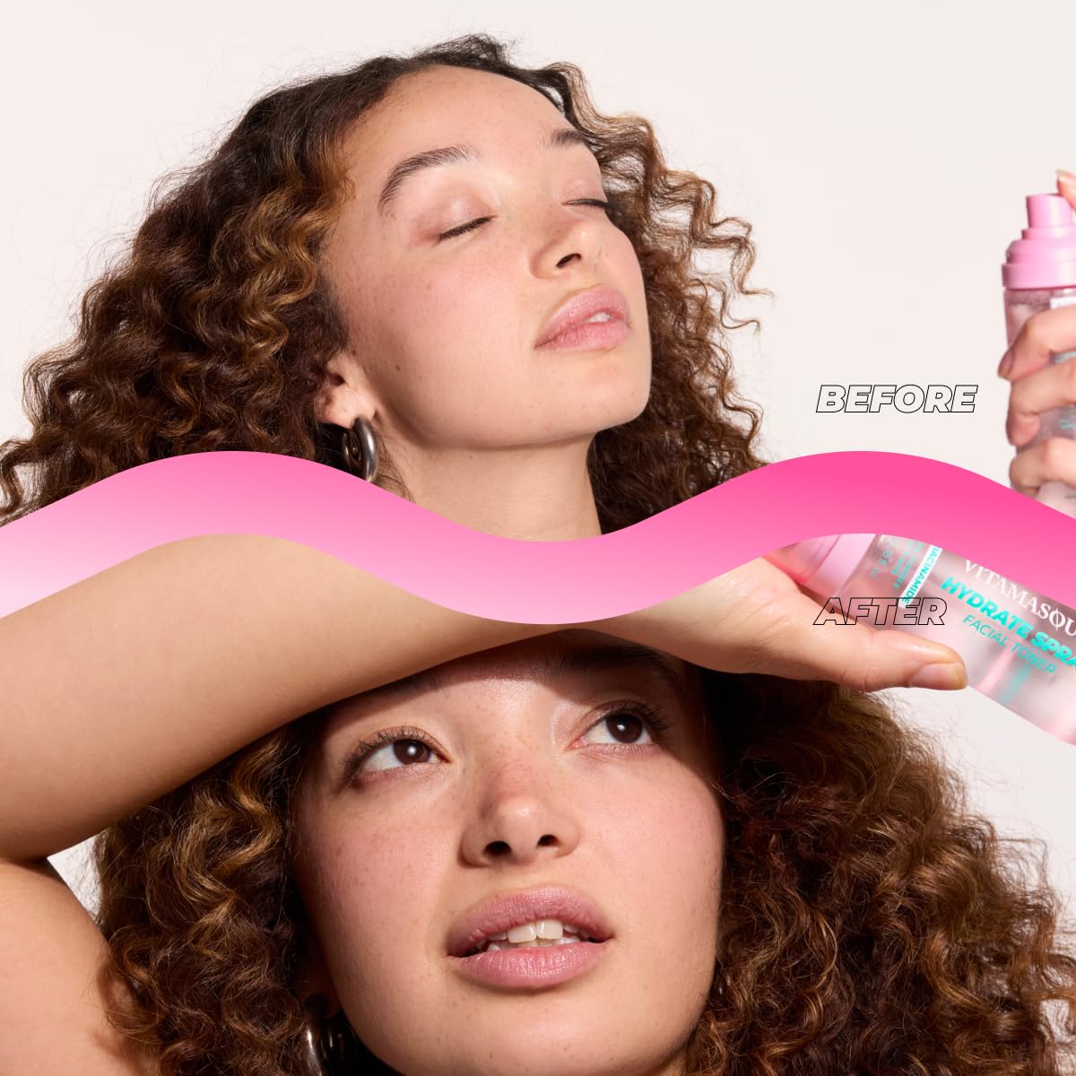 Vitamasques mist spray being released demonstrating fine, even application benefit