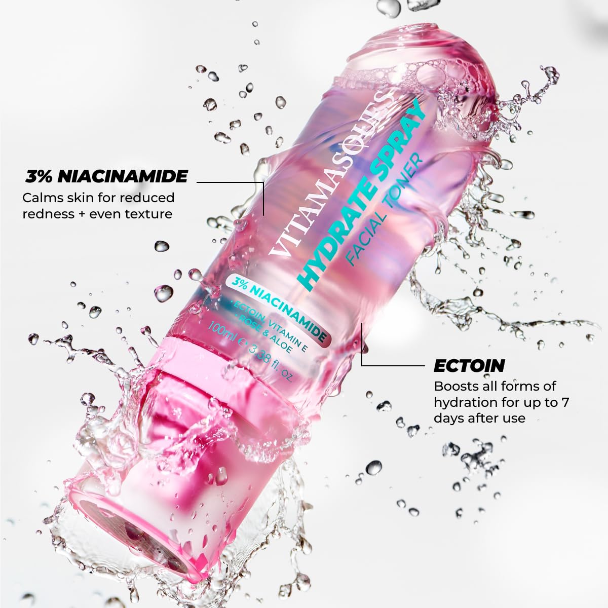 Vitamasques toner drops on hand showing lightweight texture and quick absorption
