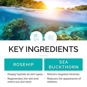 VITAMINS AND SEA BEAUTY applied to model's cheek to show dewy, calm finish