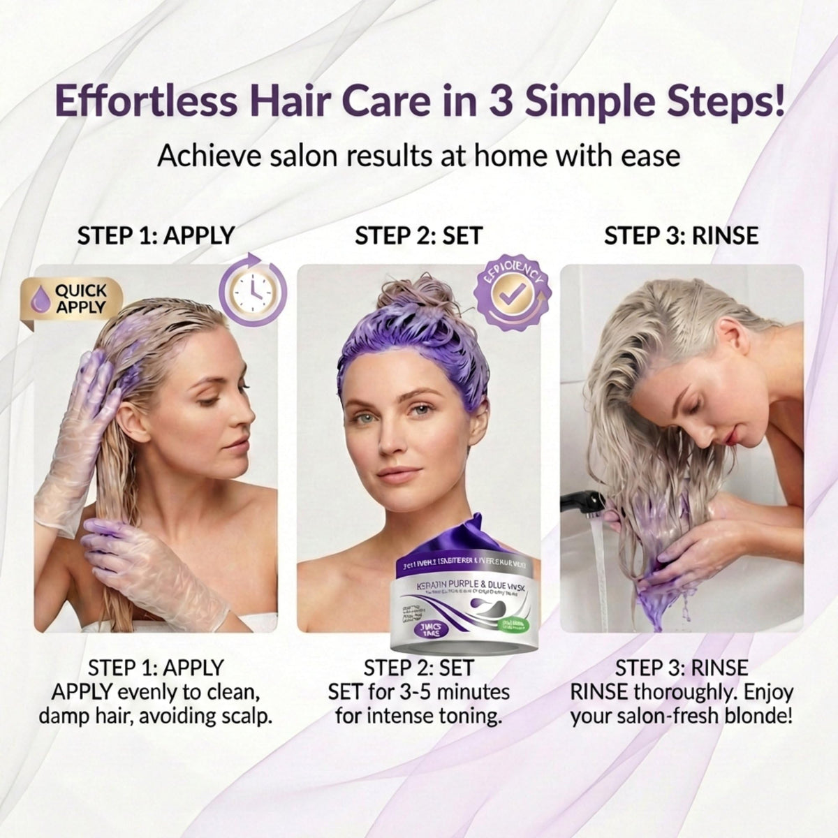 VITAMINS before and after toning on hair showing reduced brassiness and cooler tone