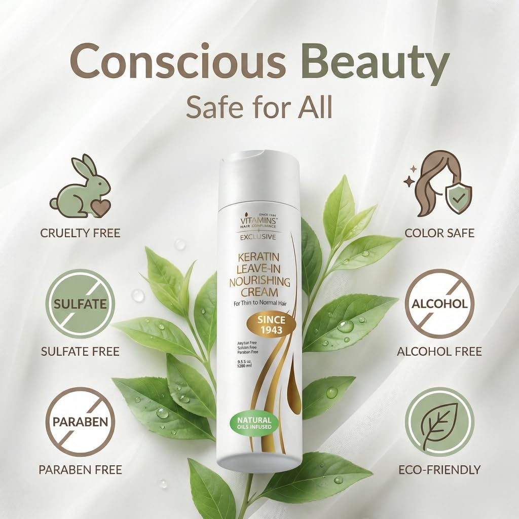 VITAMINS label detail displaying sulfate-free and keratin focus