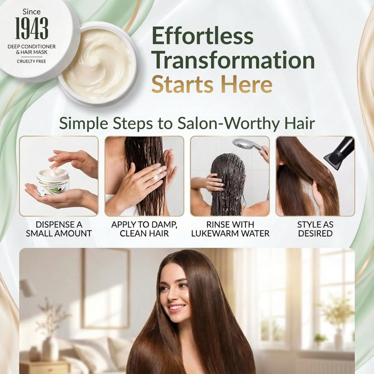 VITAMINS keratin hair mask being applied to curly hair for smoothness