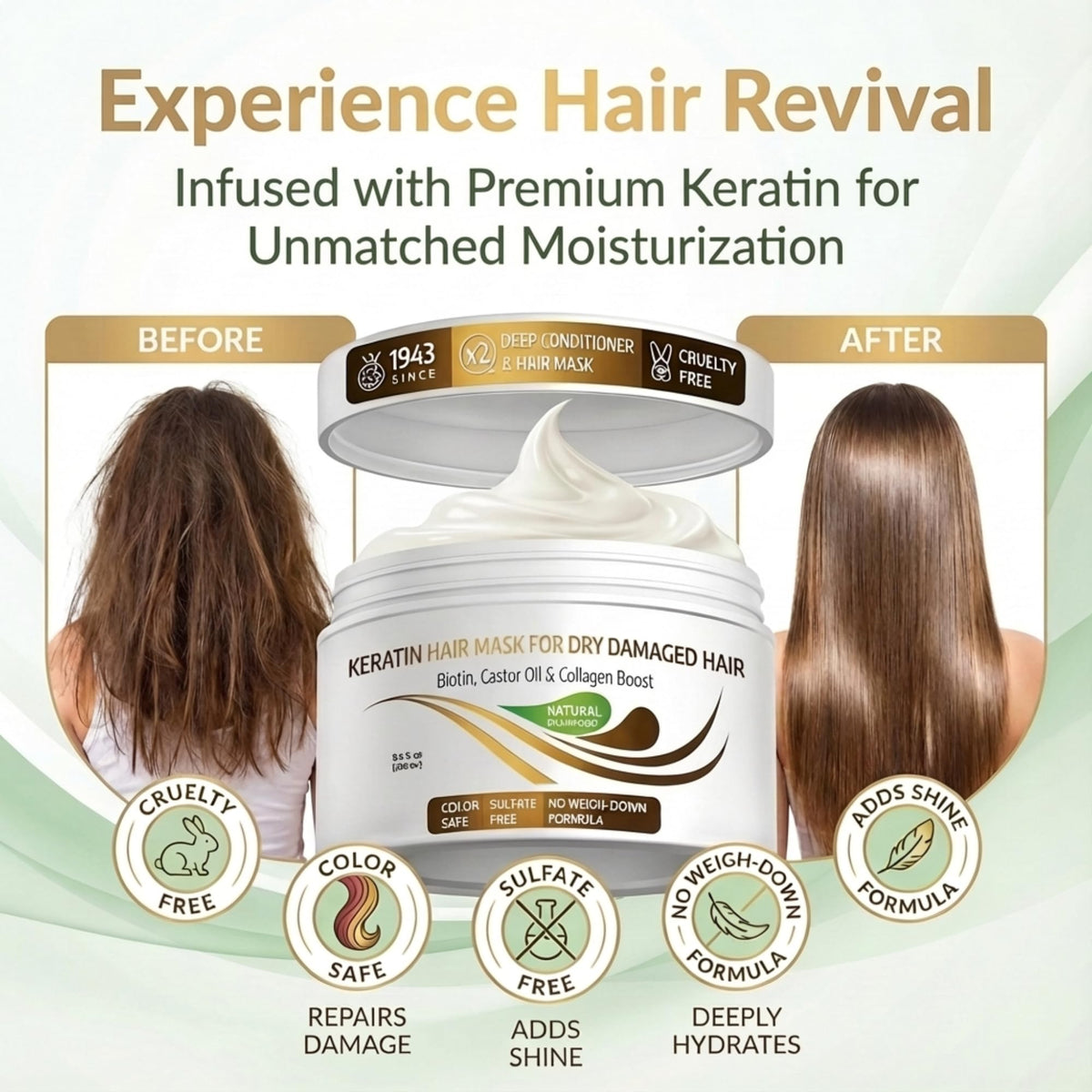 VITAMINS keratin hair mask open jar texture highlighting rich creaminess