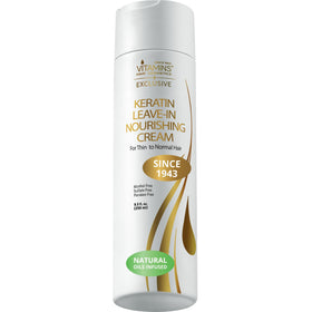 VITAMINS front bottle shot showing lightweight keratin benefits