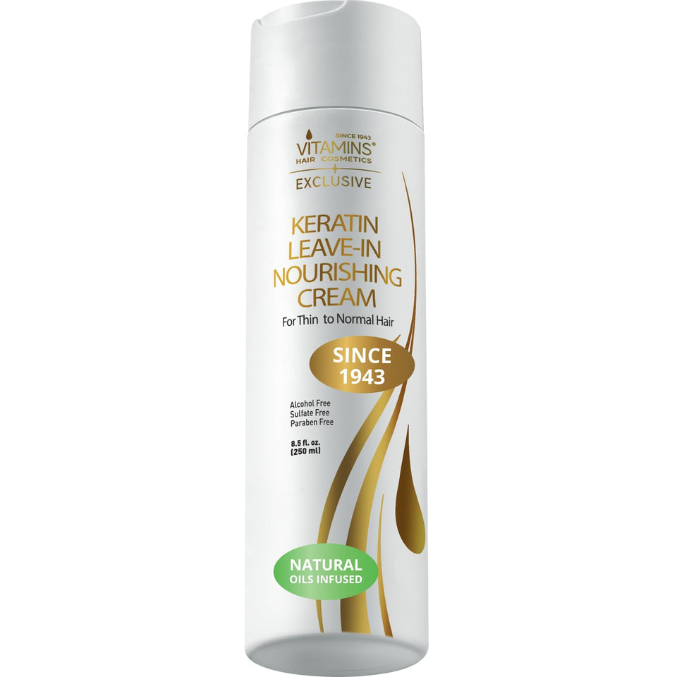 VITAMINS front bottle shot showing lightweight keratin benefits