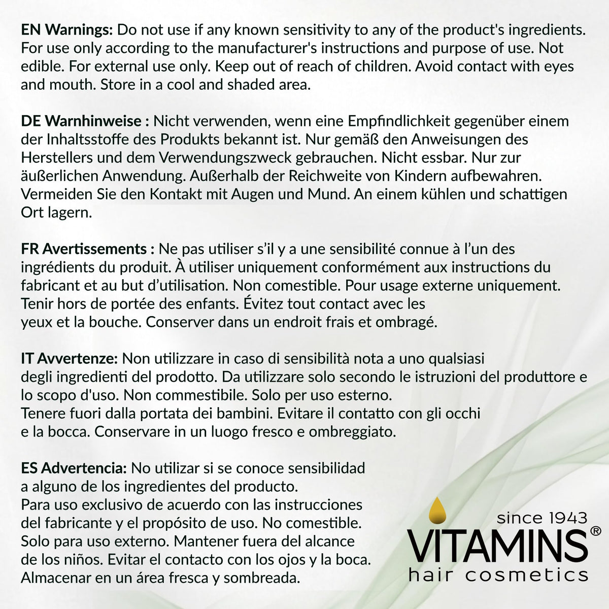 VITAMINS applied before flat iron illustrating heat protection up to 450°F