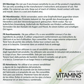 VITAMINS applied before flat iron illustrating heat protection up to 450°F