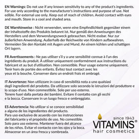 VITAMINS lifestyle salon scene with model showing glossy, toned hair results