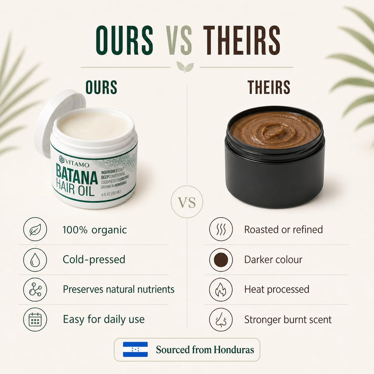 Vitamo Batana applied to wet hair length showing smoother, shinier hair benefit