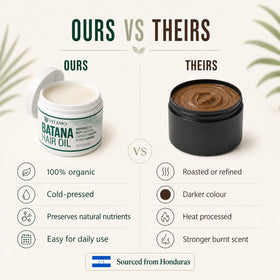 Vitamo Batana applied to wet hair length showing smoother, shinier hair benefit