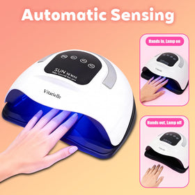 Vitarielle lamp with both hands inside demonstrating simultaneous curing benefit