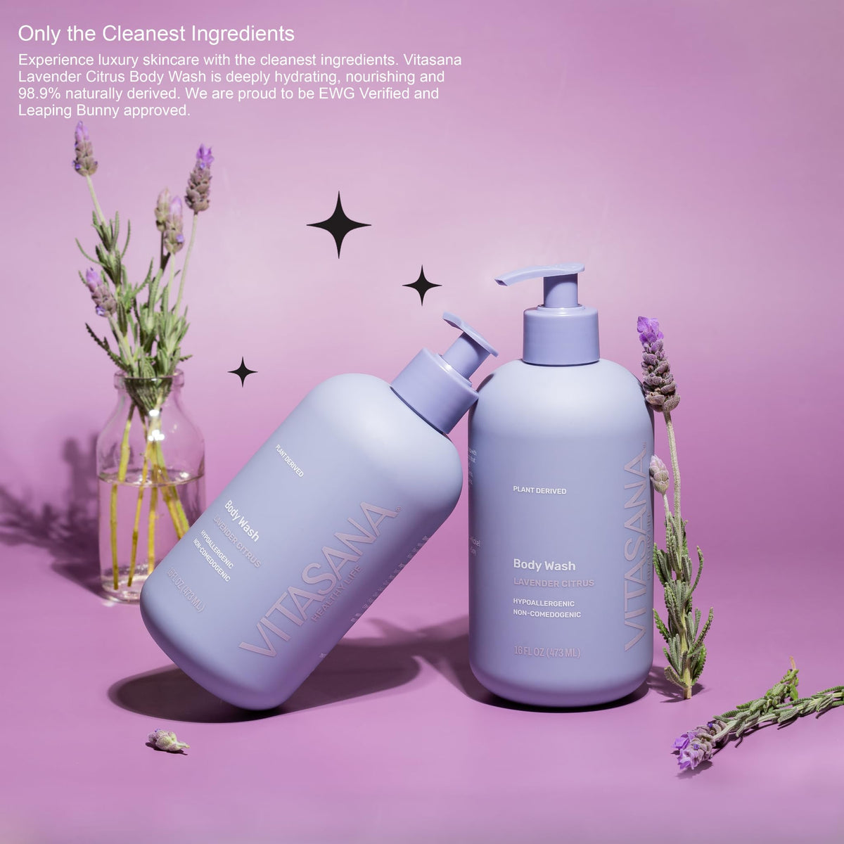 Vitasana bottle in shower setting conveying everyday family use
