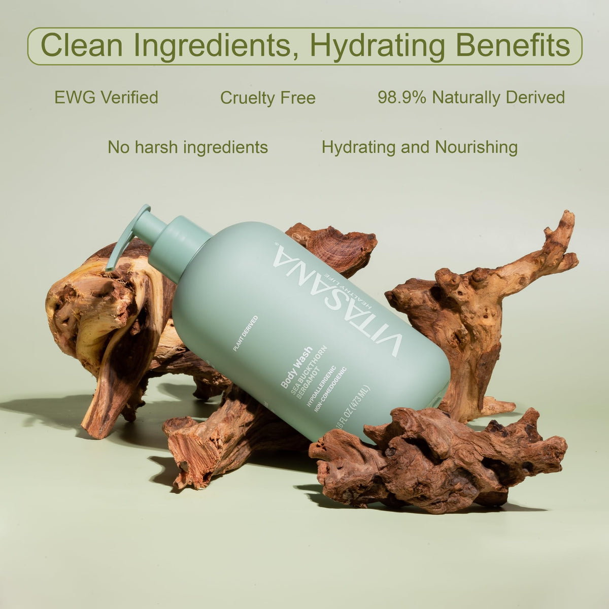 Vitasana close up ingredients label highlighting EWG Verified and plant derived