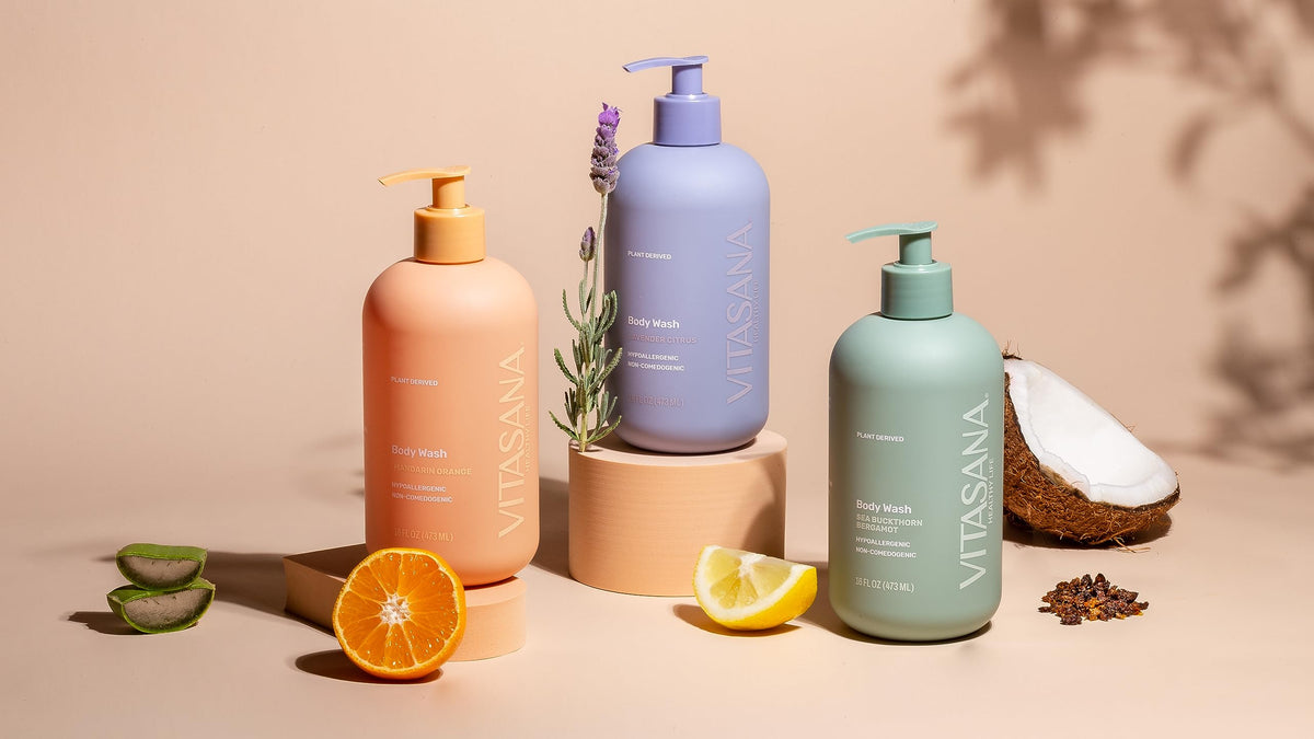 Vitasana used by family in shower showing gentle, hypoallergenic cleansing
