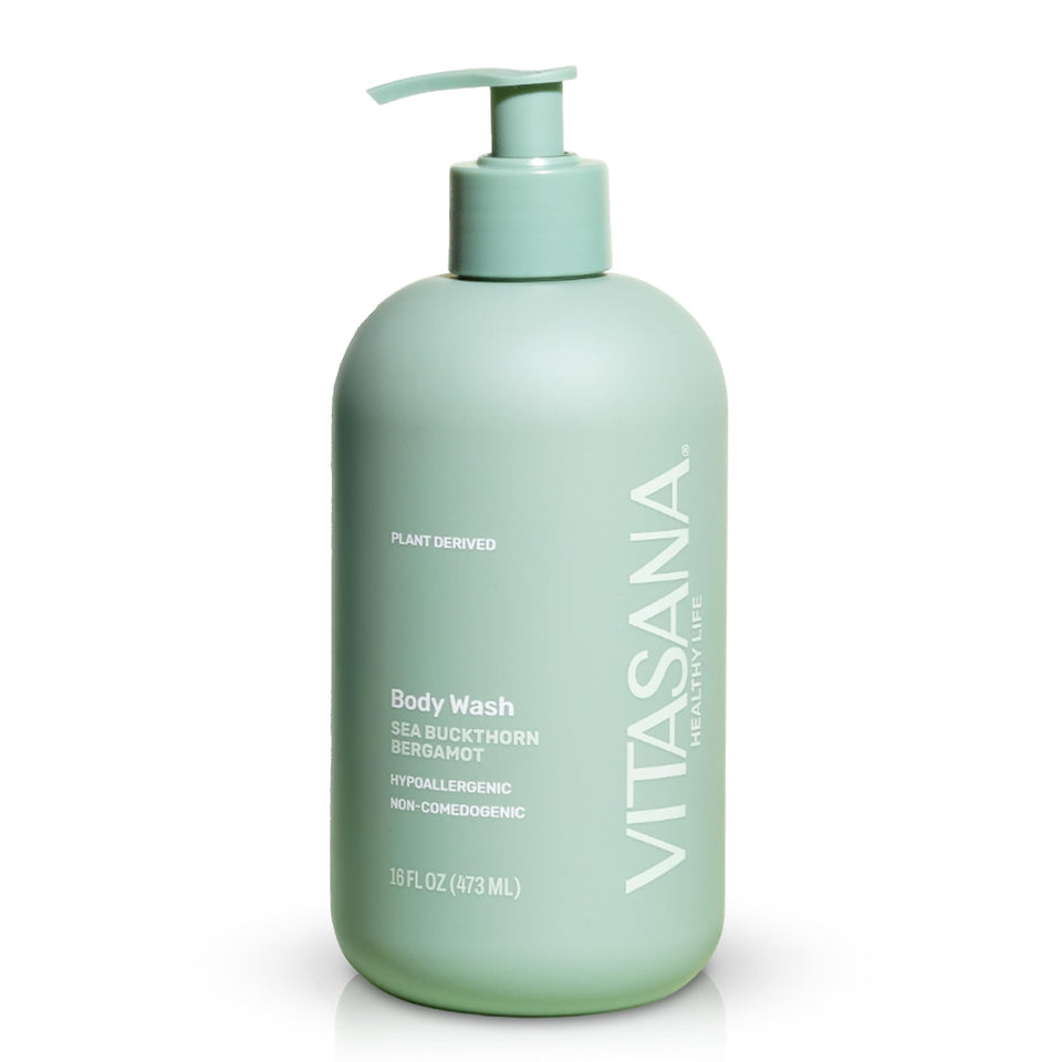 Vitasana front packaging showing sea buckthorn bergamot scent and clean benefits