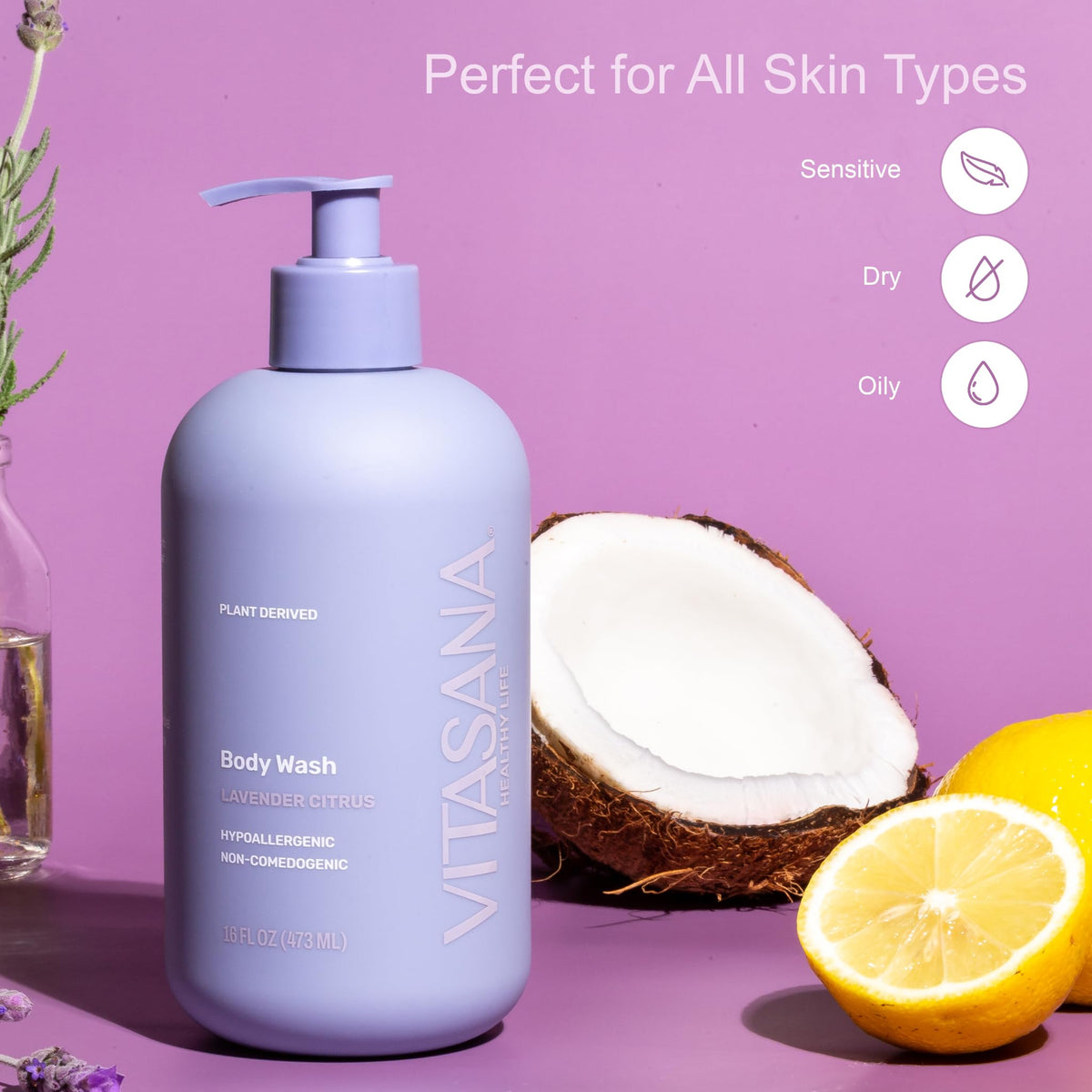 Vitasana botanicals flatlay with aloe and rosemary illustrating natural ingredients