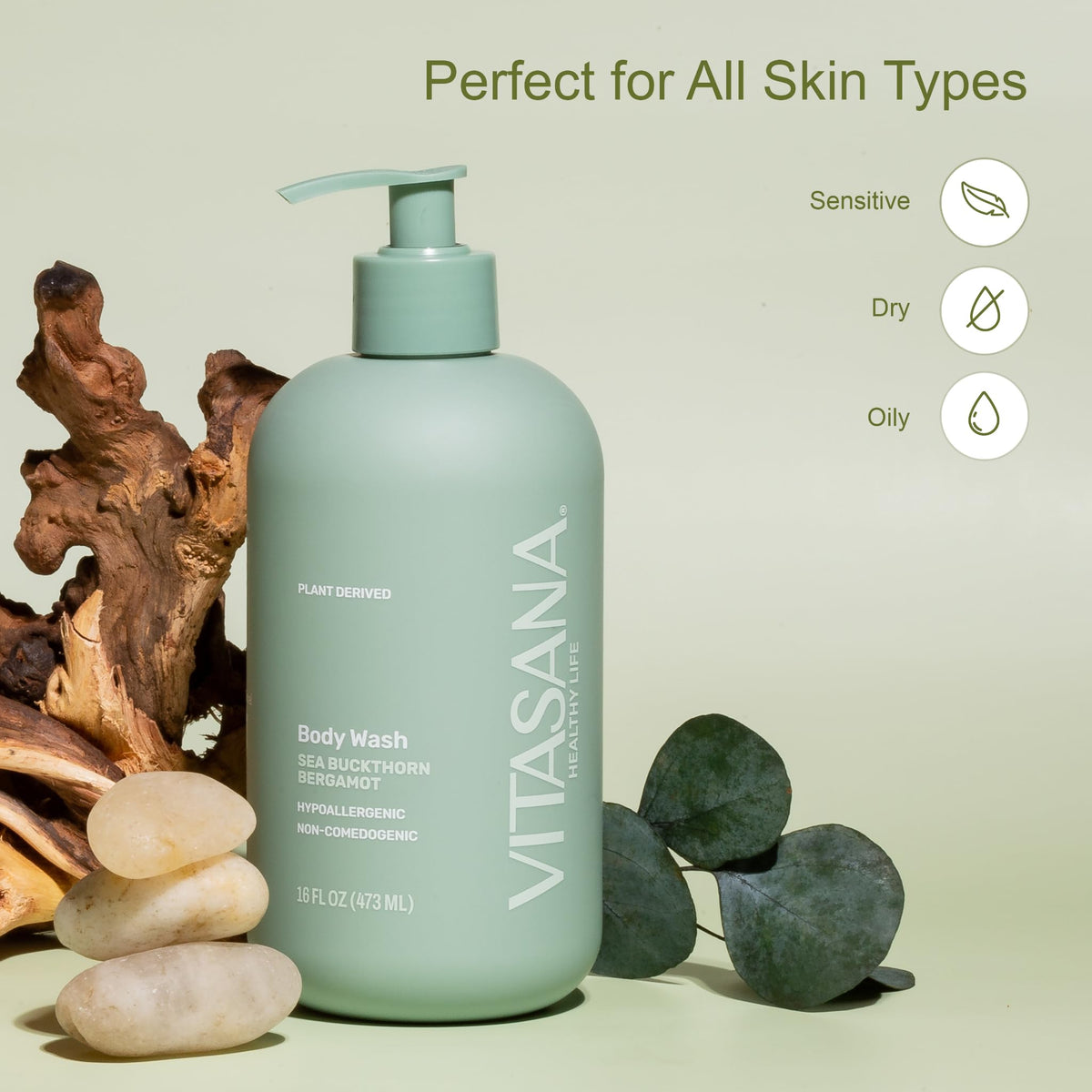 Vitasana on bathroom shelf with towel showing spa like, sensitive skin friendly