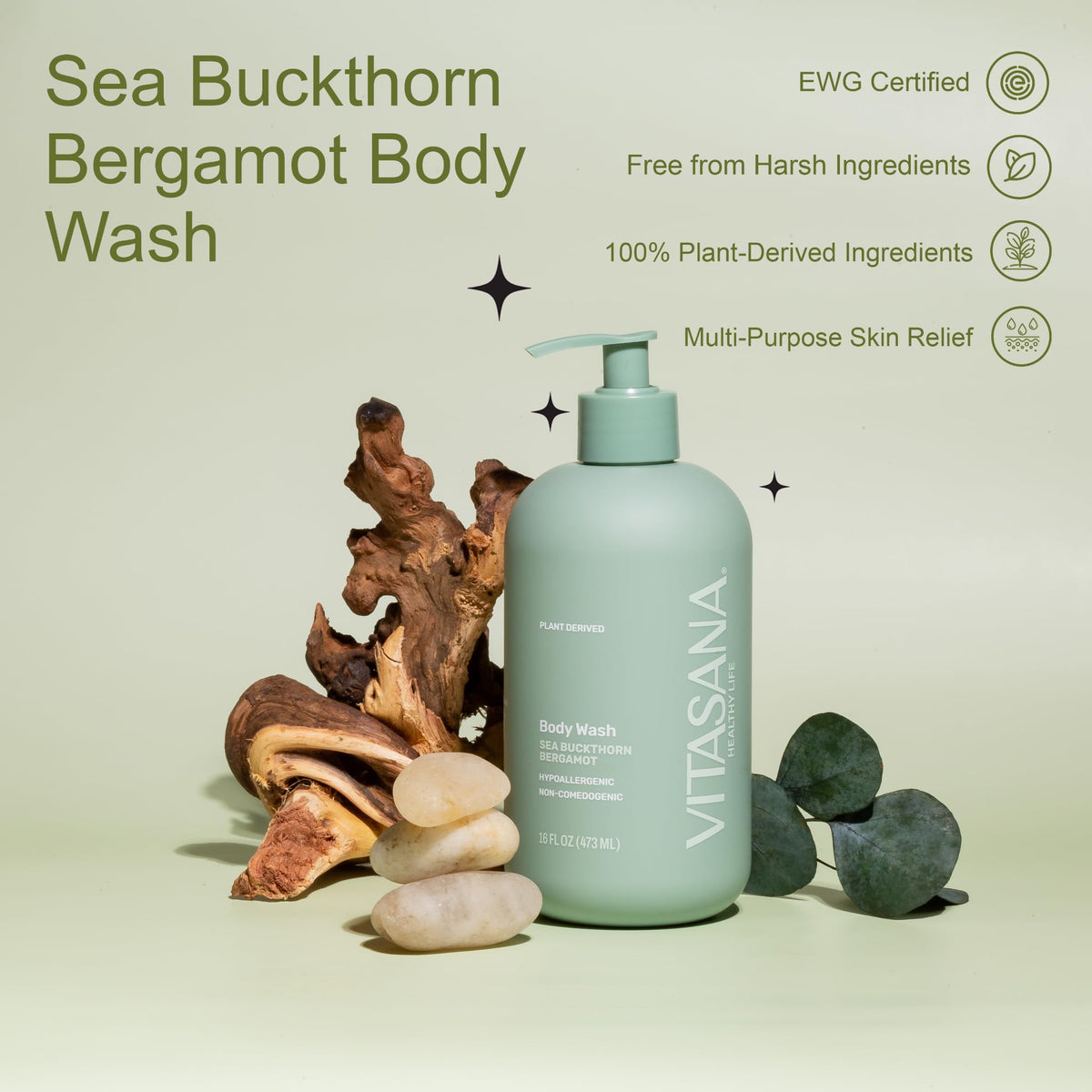 Vitasana pump dispensing gentle gel texture for hydrating, non drying cleanse