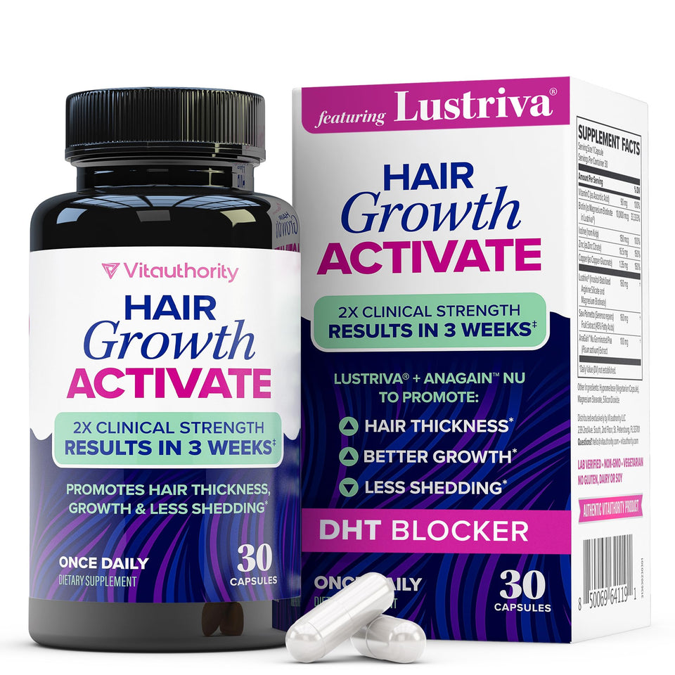 Vitauthority Lustriva front packaging showing bottle and benefits