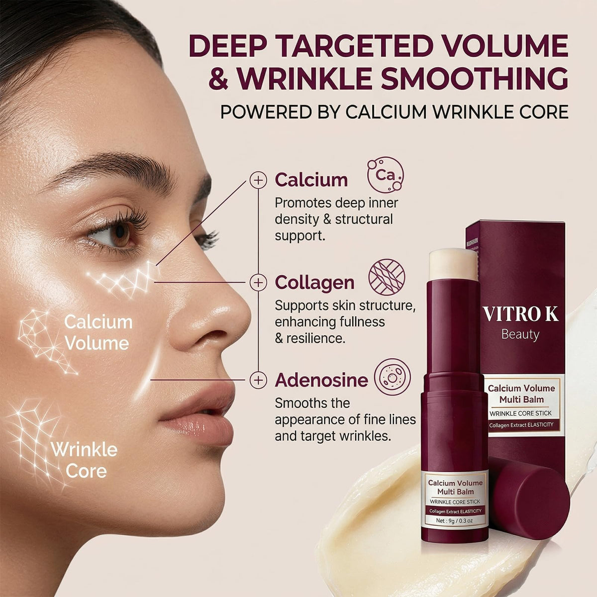 Vitro K texture close-up displaying silky balm for smooth application