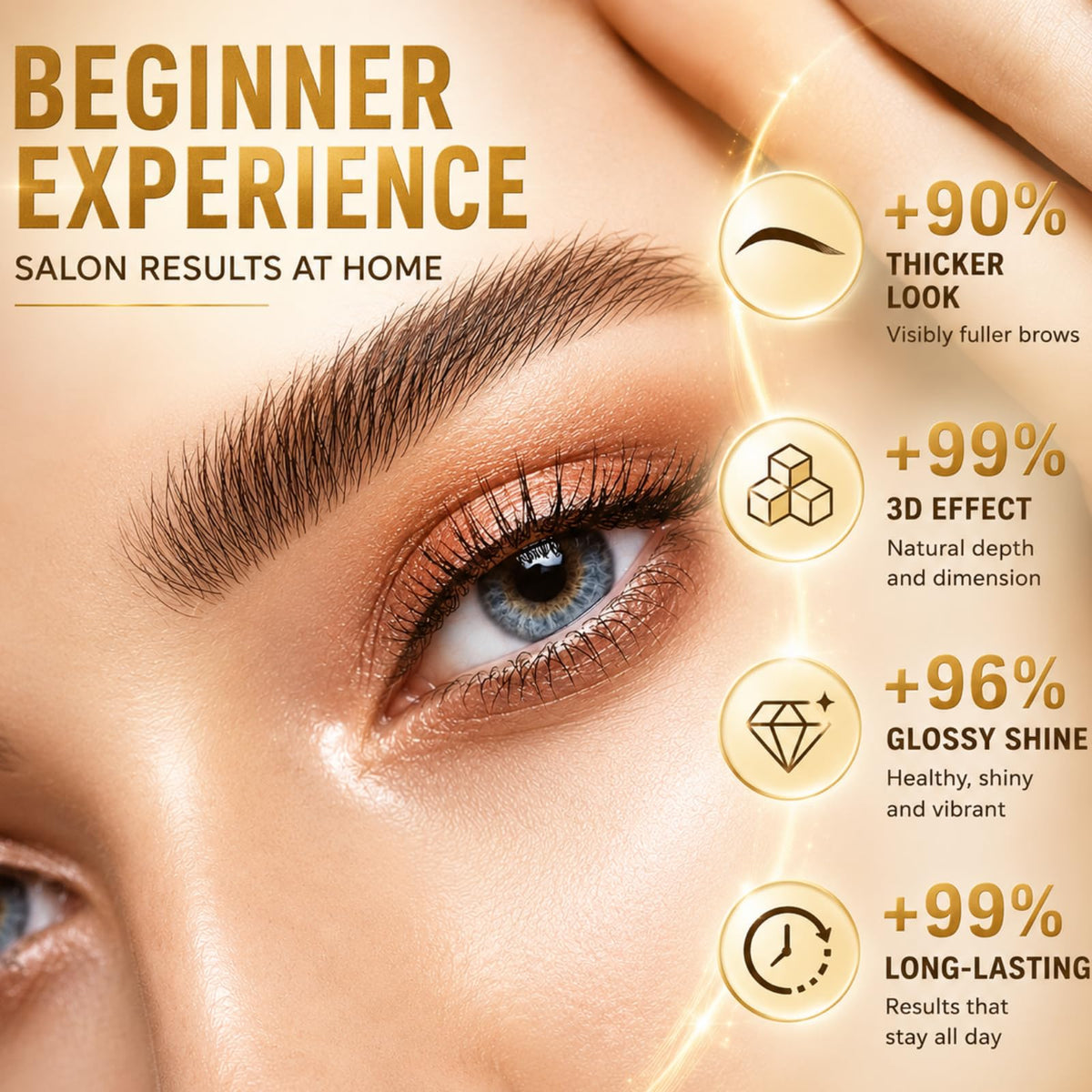 Vivandra brow lamination in use at home demonstrating salon-style results