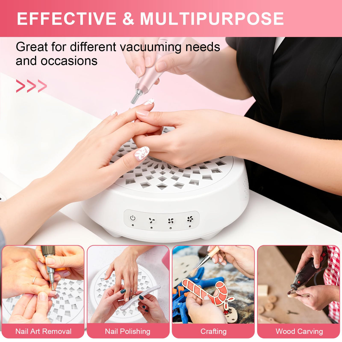 VIVAXIS lifestyle setup on a home manicure station offering tidy, quiet operation