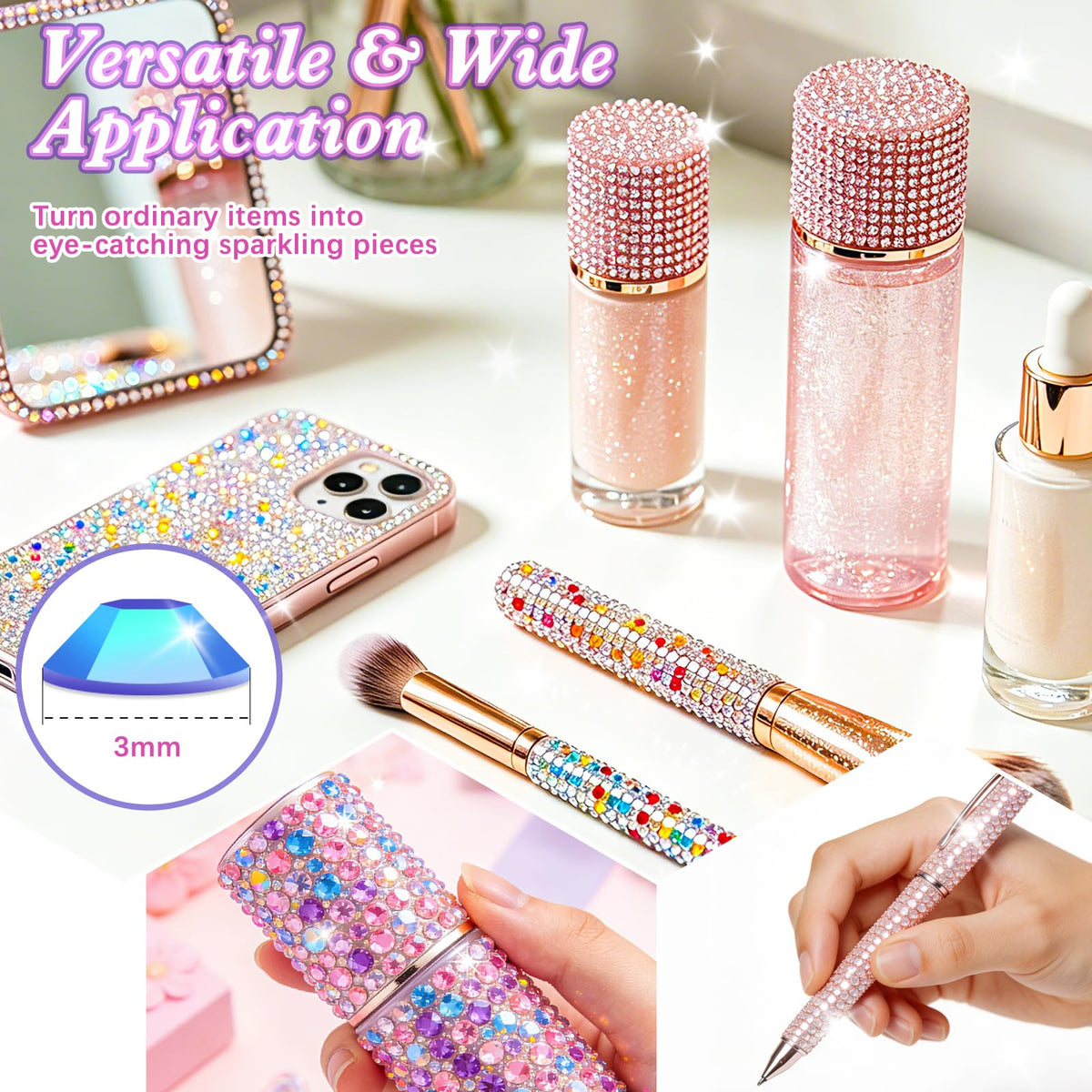 VIVIBOOM rhinestones applied on nails showing eye-catching shine