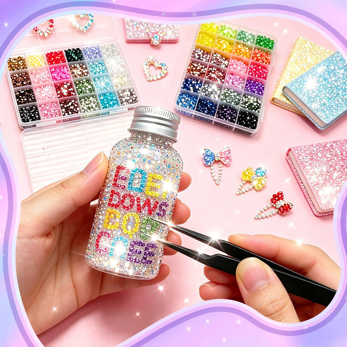 VIVIBOOM rhinestones beside coin showing 3mm size and scale benefit