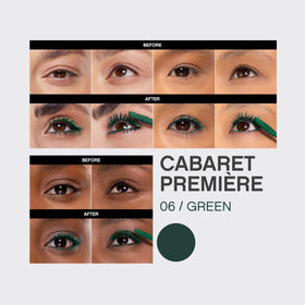 Vivienne Sabó mascara applied on lashes showcasing lifted curl and visible green tint