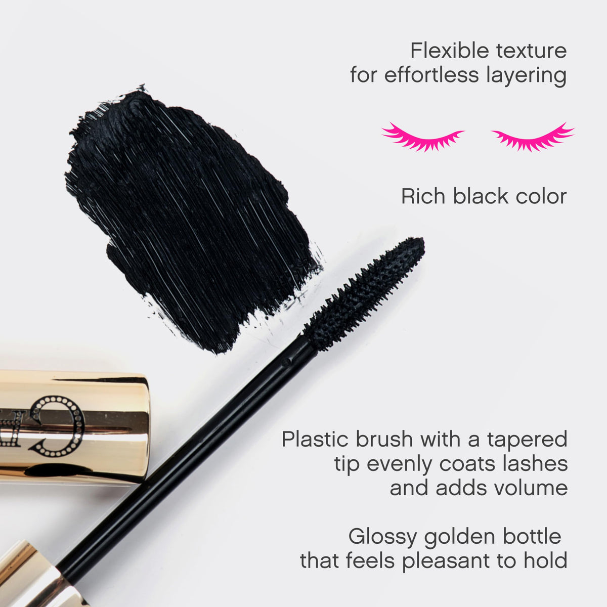 Vivienne Sabó mascara swatch showing smooth texture and buildable pigment