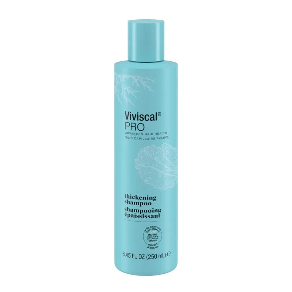 Viviscal front packaging of Thin to Thick Shampoo showing bottle and label for easy identification and professional results