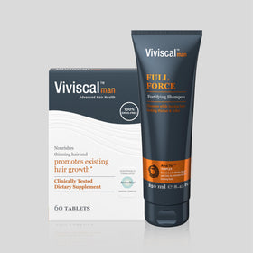 Viviscal bottle on bathroom shelf illustrating brand use in daily routine