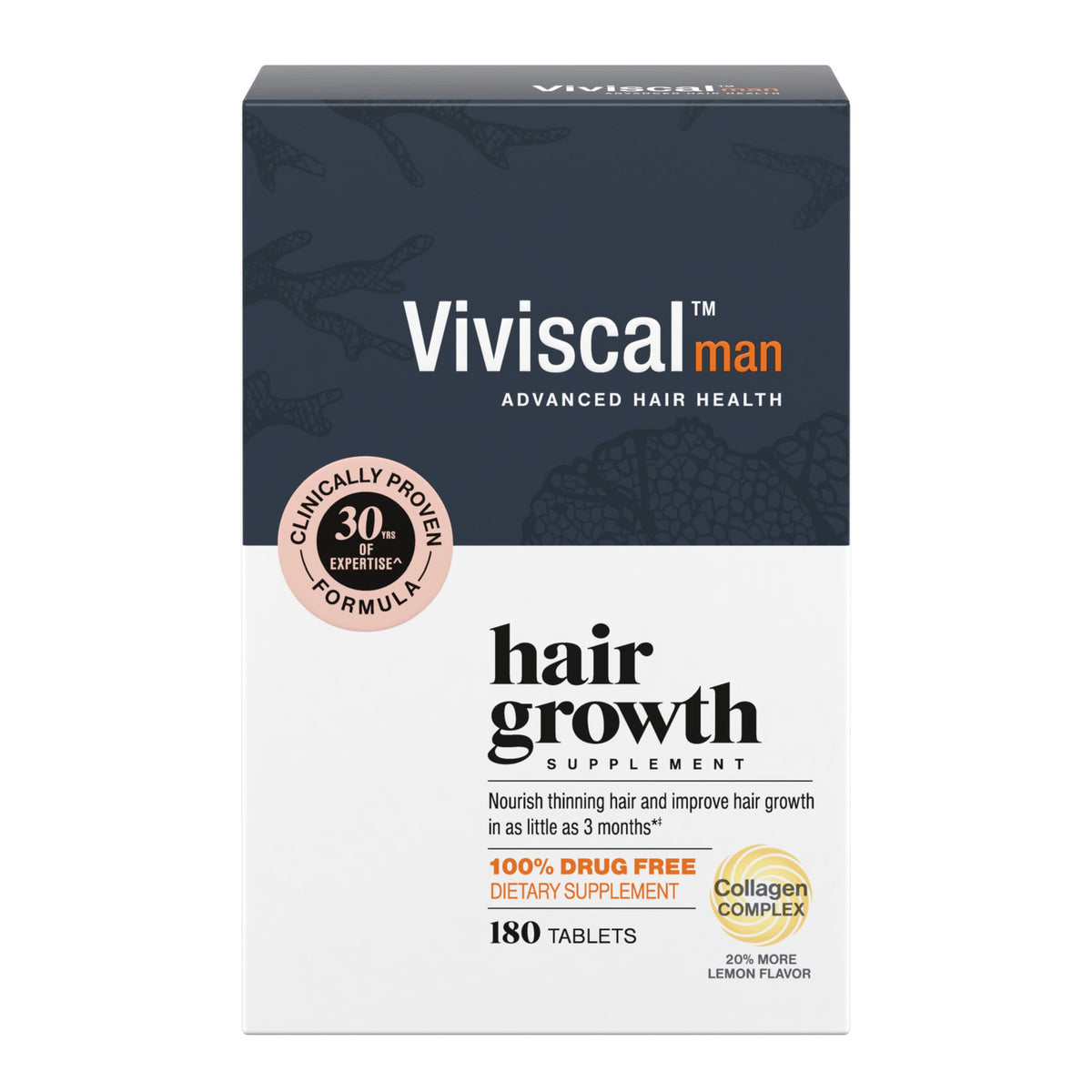 Viviscal front packaging showing three-month supply and benefits