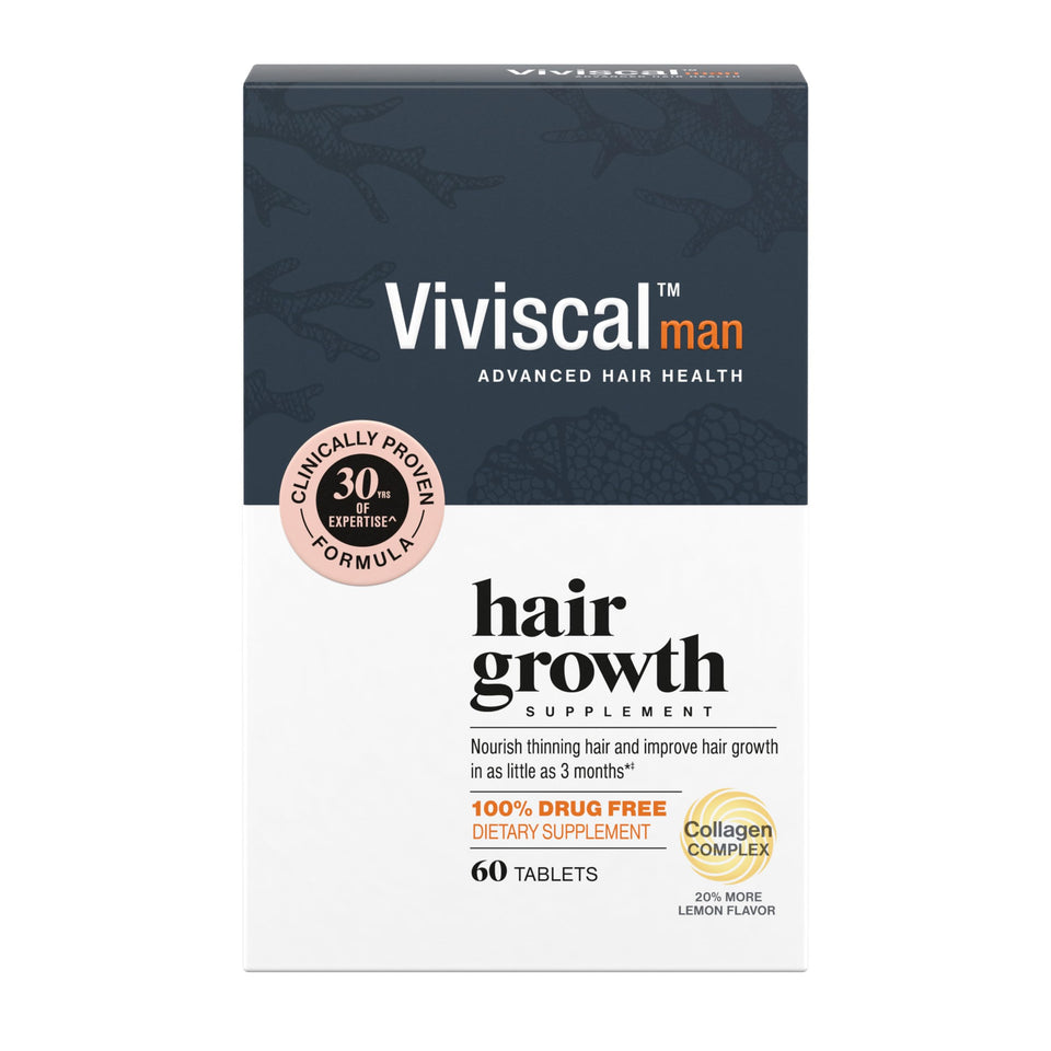 Viviscal front packaging showing brand and tablets for fuller-looking hair