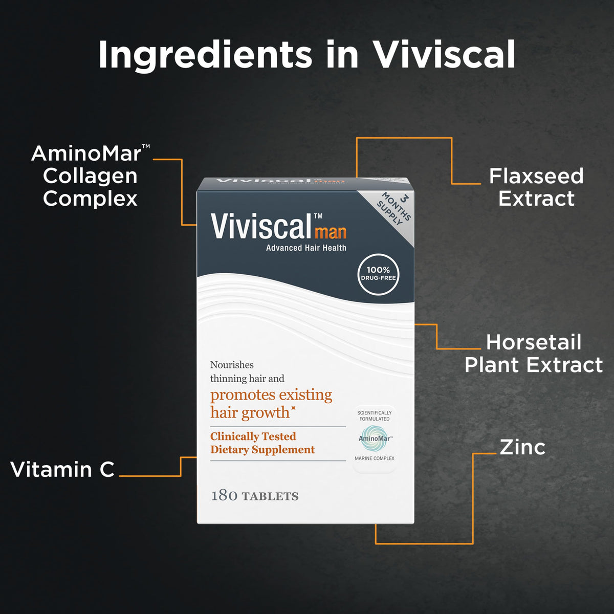 Viviscal open bottle with tablets ready, showing daily dosing convenience
