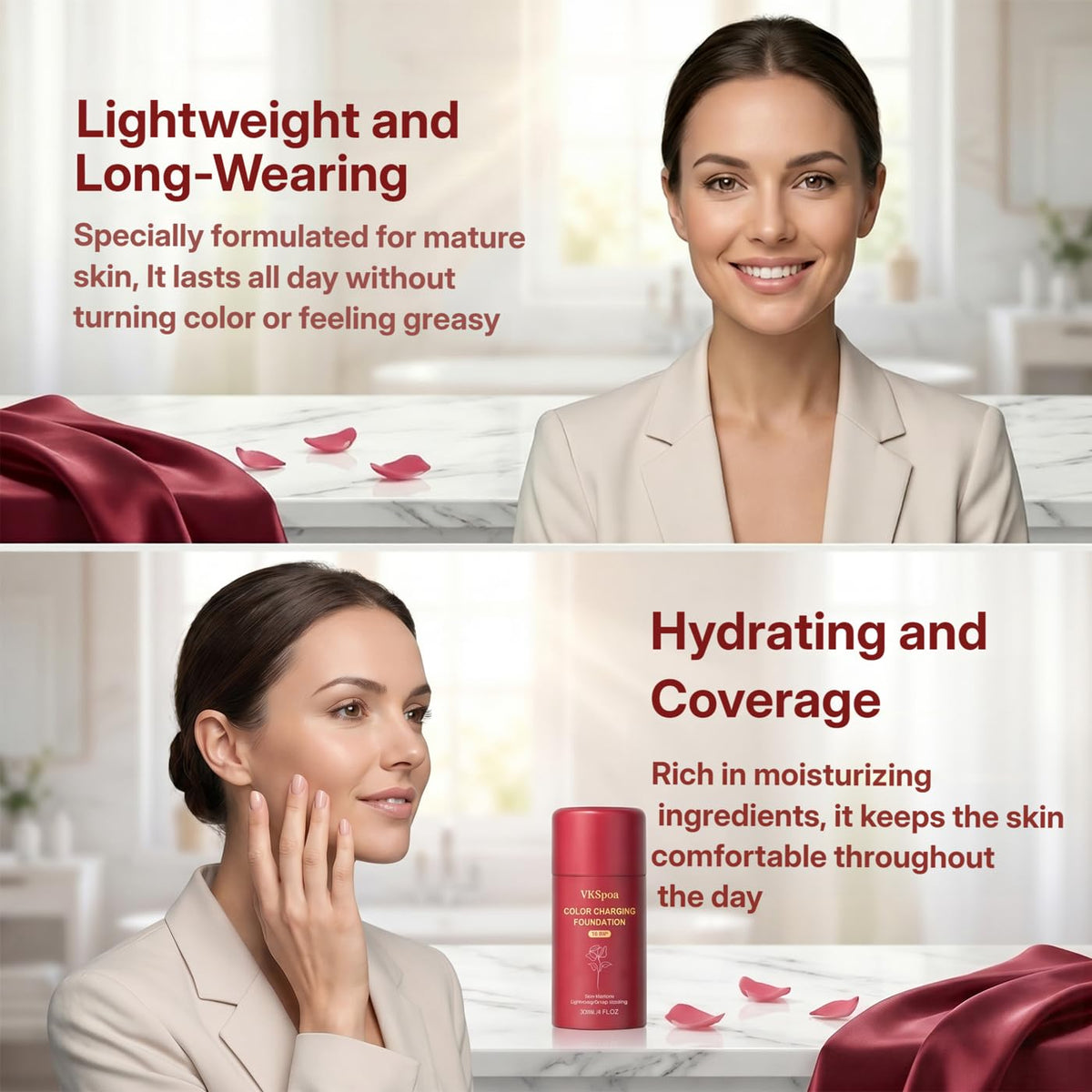 VKSpoa blending application with sponge showing smooth finish and buildable coverage
