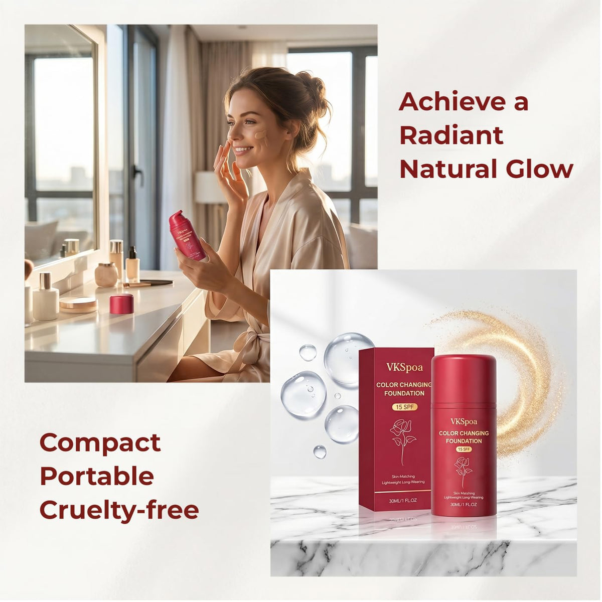 VKSpoa in a morning routine setting showing quick application and natural glow