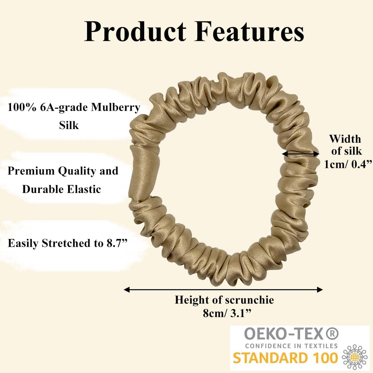 VLOMOT scrunchie worn in ponytail demonstrating secure, no-crease hold